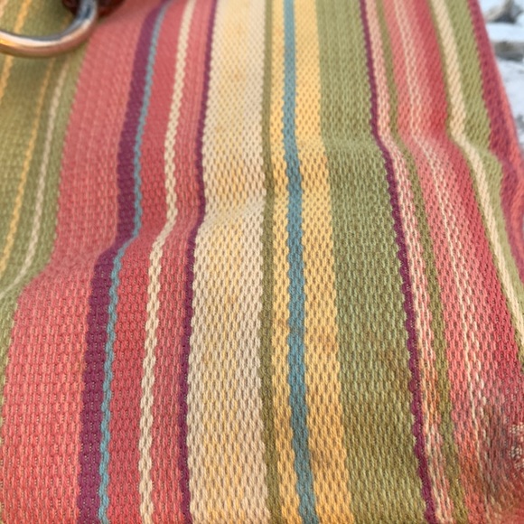 Gently Used Fossil - Colorful Striped Cloth Handbag with Braided Leather Handles - Picture 16 of 16